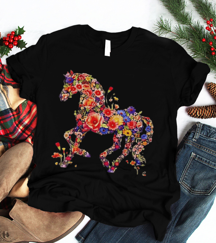 Unicorn Floral Blossoms Mythical Fantasy Animal Nature Garden Botanical T-Shirt