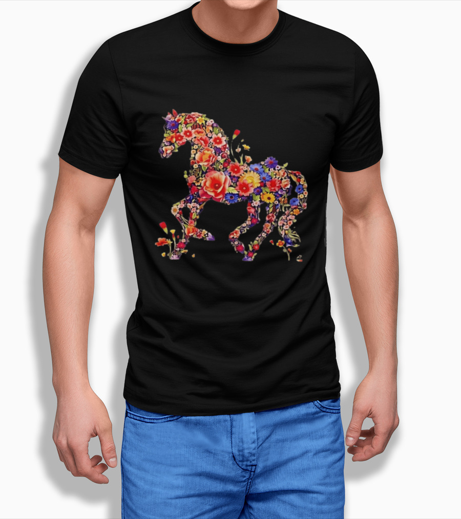 Unicorn Floral Blossoms Mythical Fantasy Animal Nature Garden Botanical T-Shirt