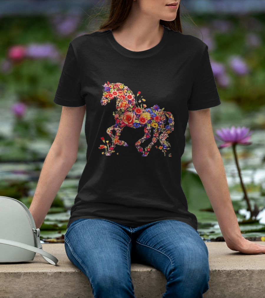 Unicorn Floral Blossoms Mythical Fantasy Animal Nature Garden Botanical T-Shirt
