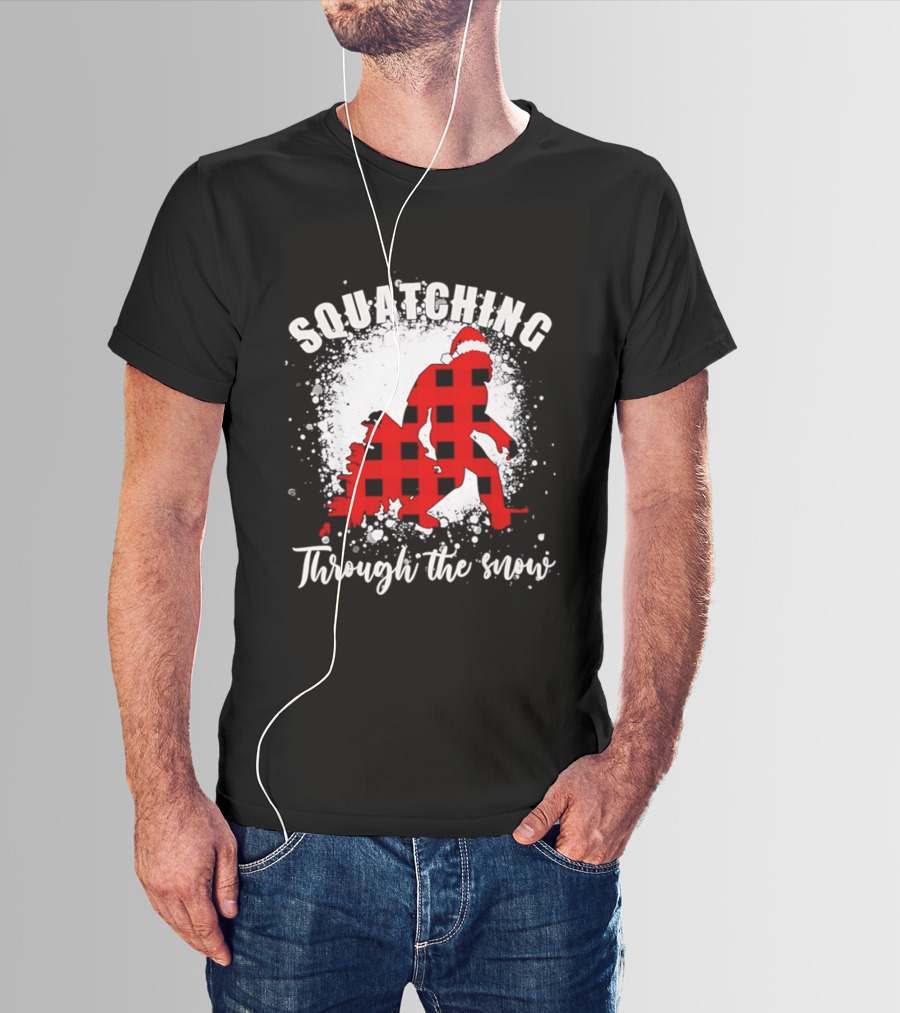 Squatching Through The Snow Bigfoot Santa Hat Christmas T-Shirt