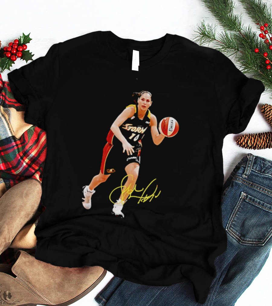 Sue Bird Autograph Seattle Storm Dribbling Basketball 10 T-Shirt