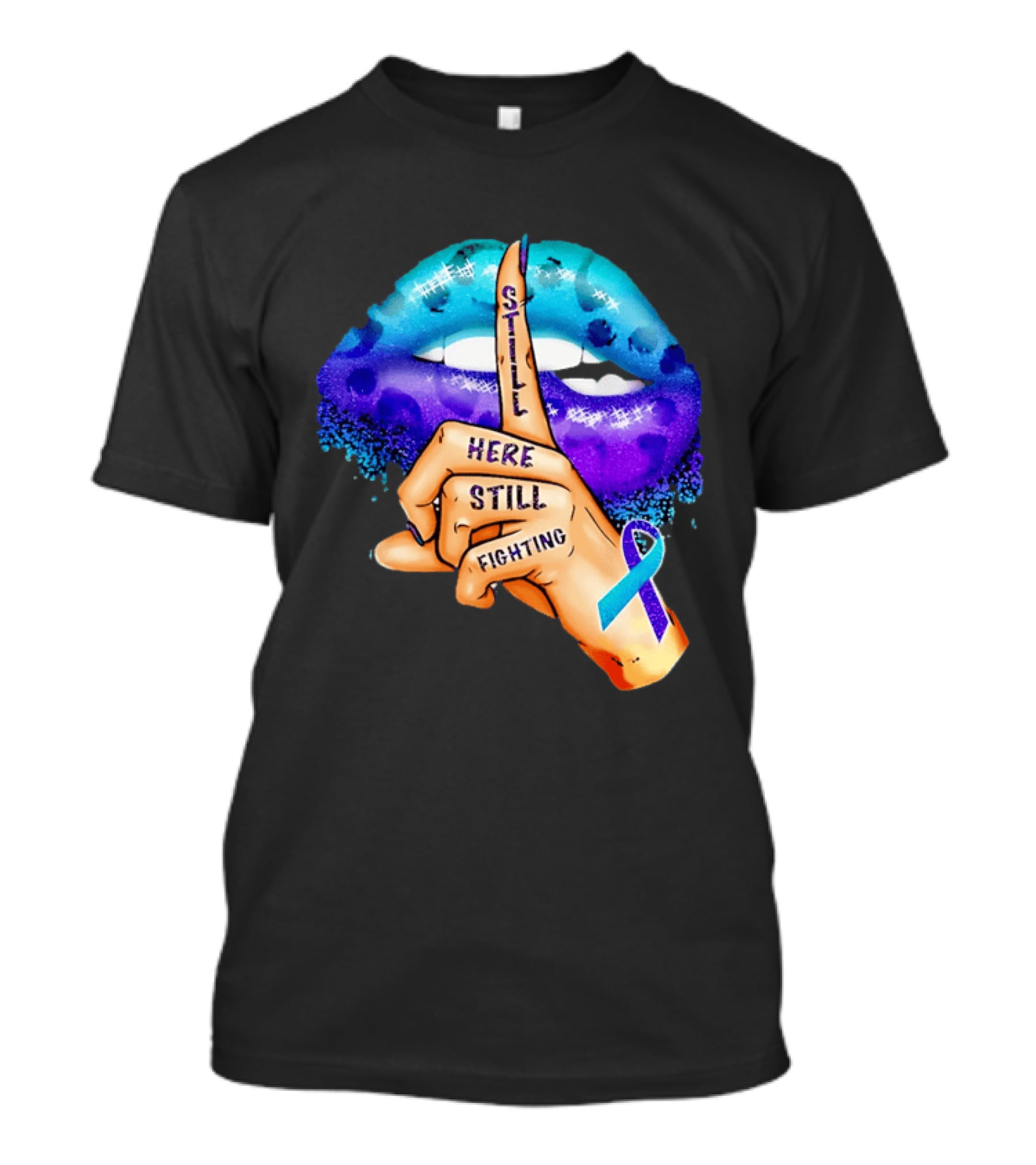 Teal Purple Ribbon Awareness Still Here Still Fighting T-Shirt