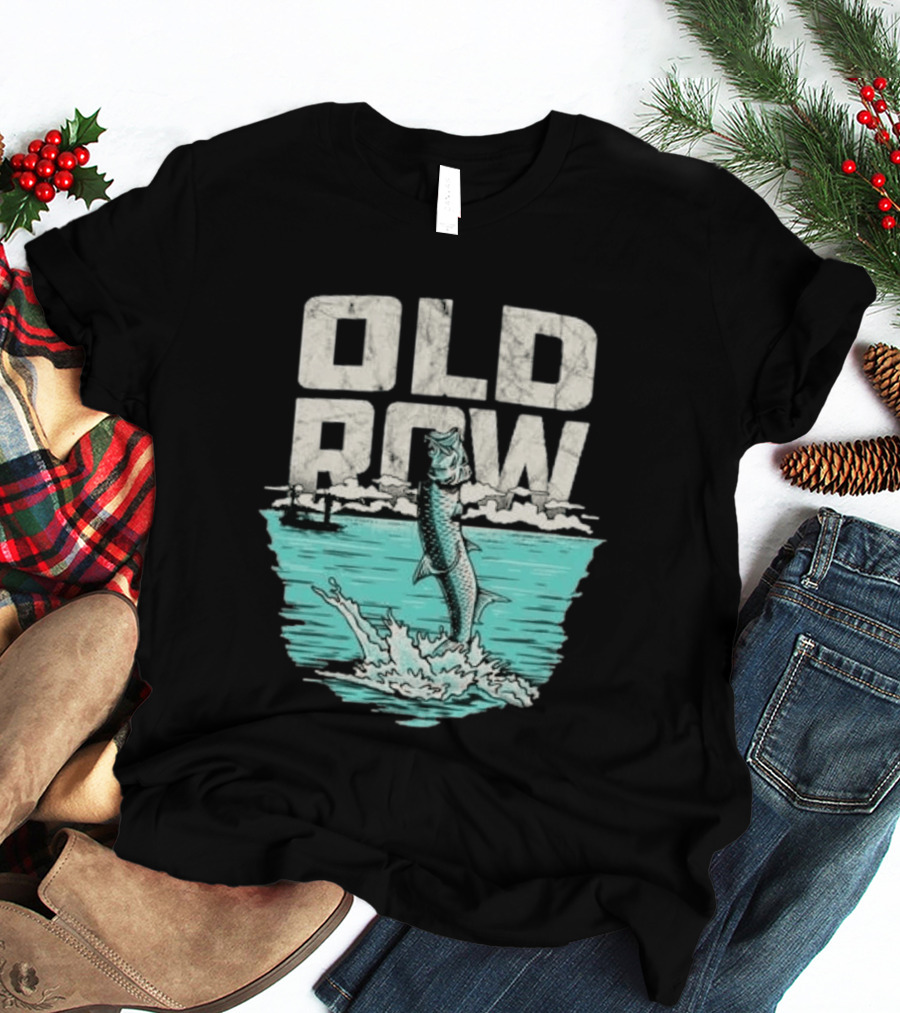 Old Row Tarpon Jumping Fishing Scene T-Shirt