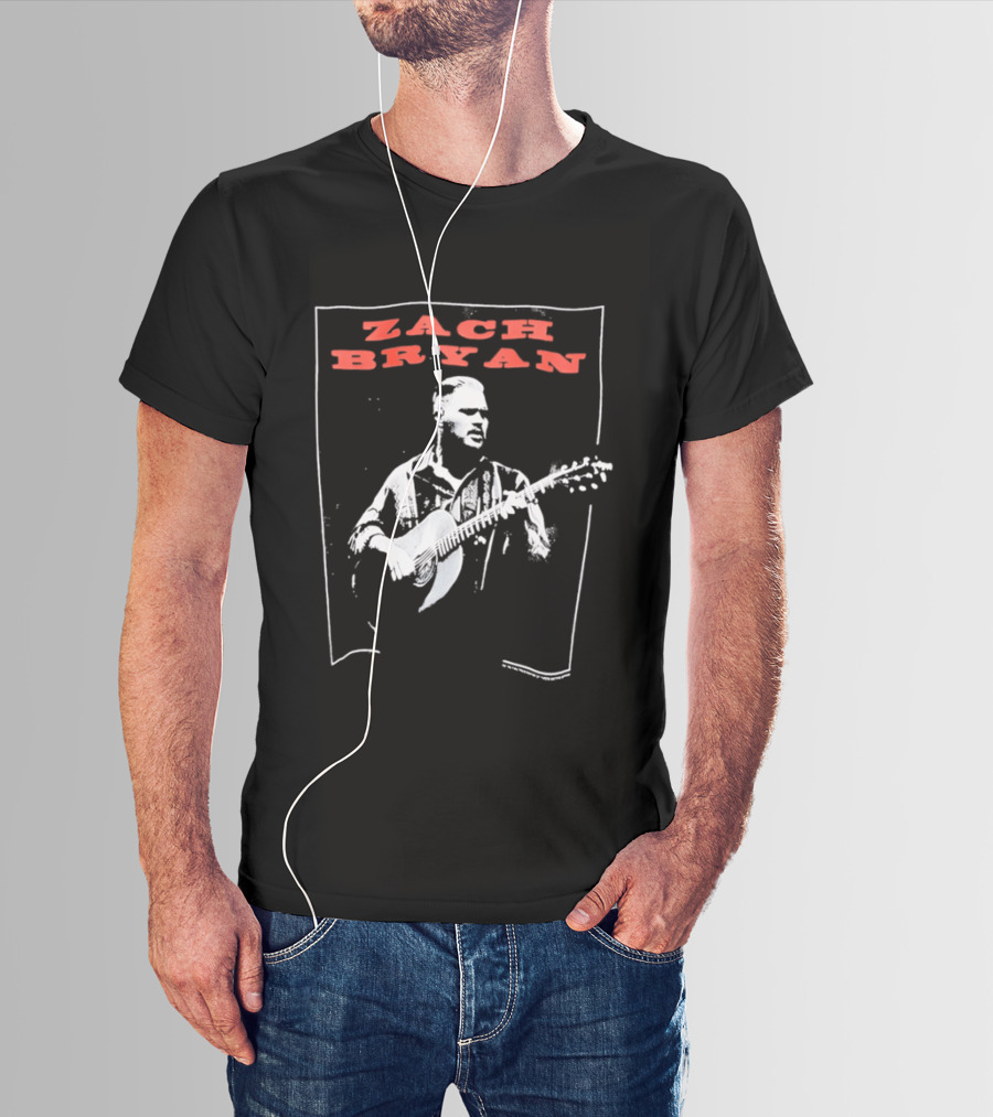 Zach Bryan Guitar Performance Black And White T-Shirt