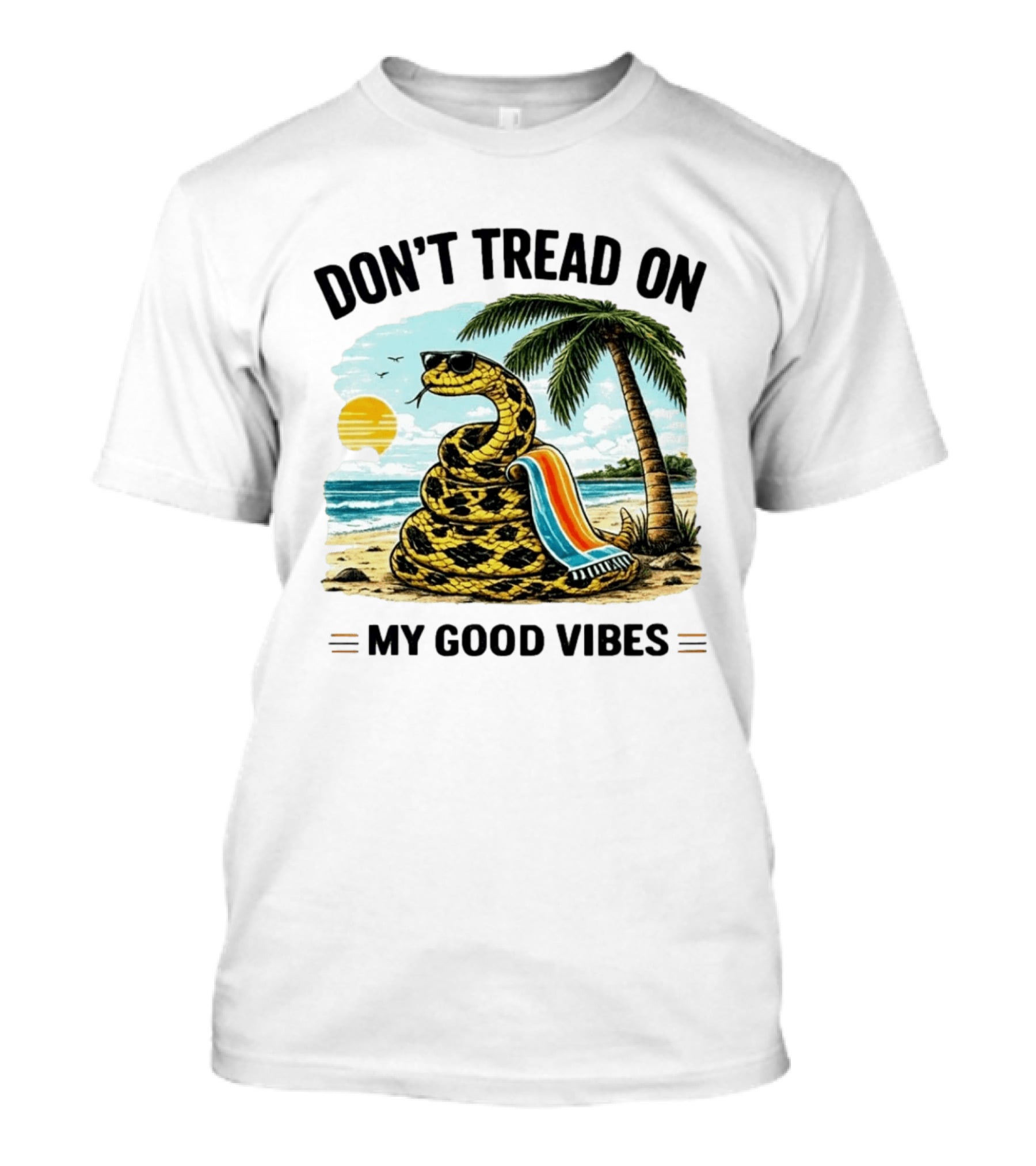 Don't Tread On My Good Vibes Beach Snake Palm Tree Summer T-Shirt