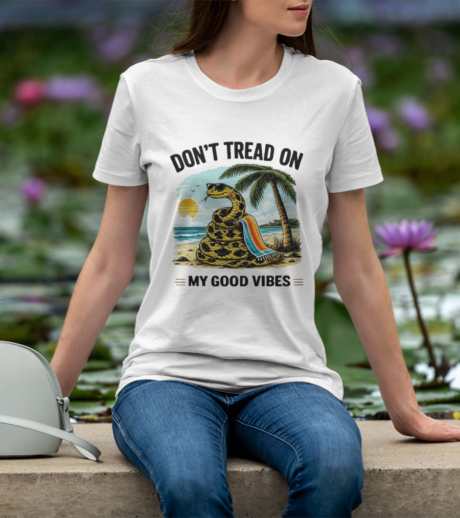 Don't Tread On My Good Vibes Beach Snake Palm Tree Summer T-Shirt