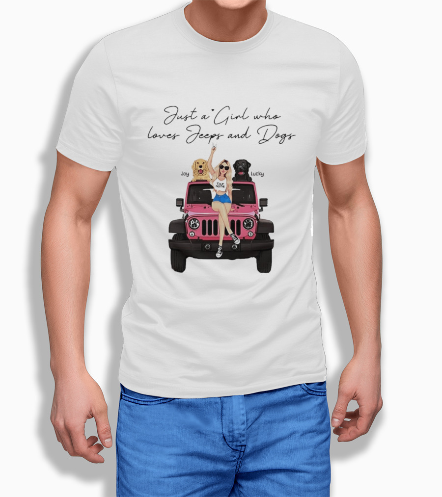 Just A Girl With Joy And Lucky Enjoying Jeeps And Dogs T-Shirt