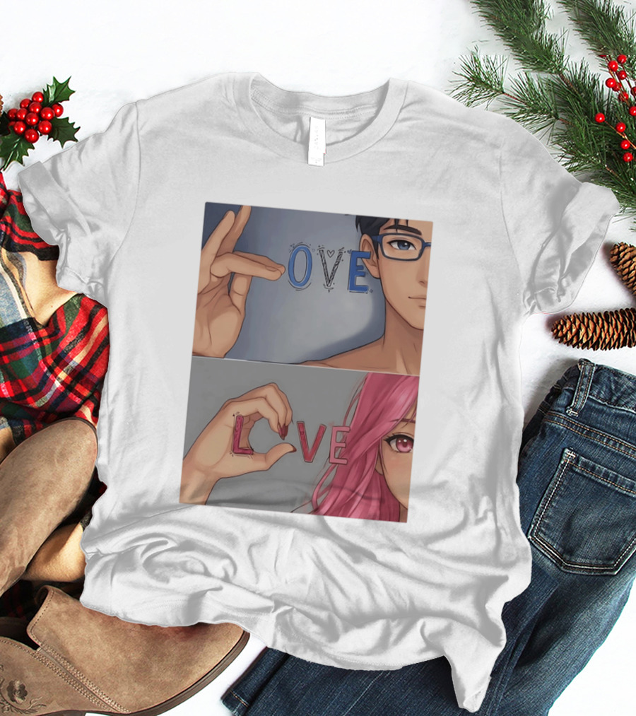 Love Love Anime Couple Hand Gesture T-Shirt