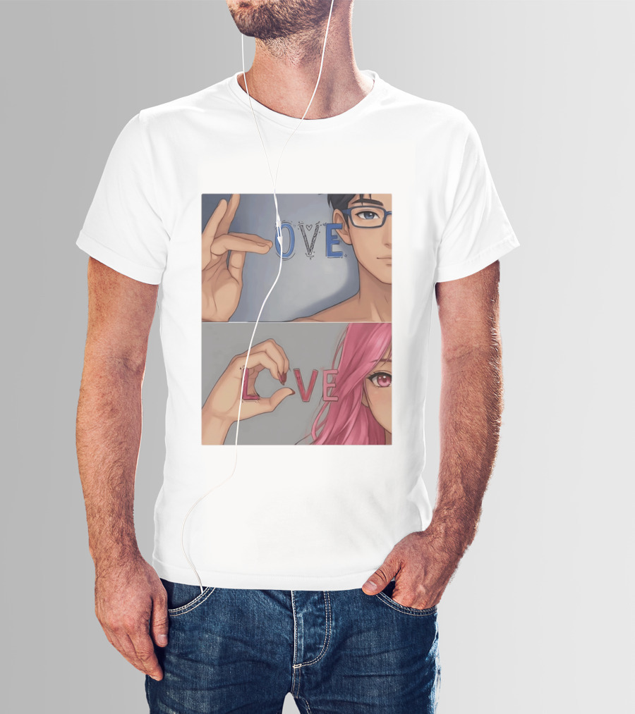 Love Love Anime Couple Hand Gesture T-Shirt