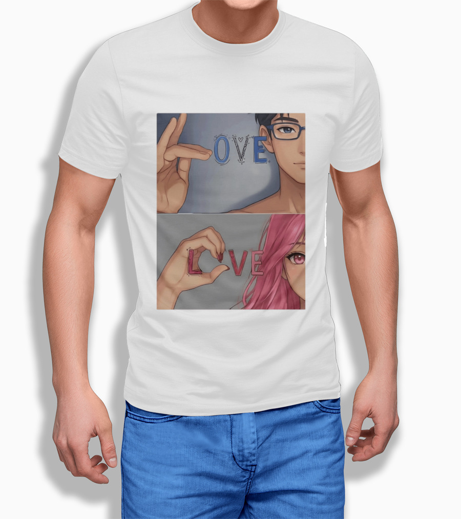 Love Love Anime Couple Hand Gesture T-Shirt