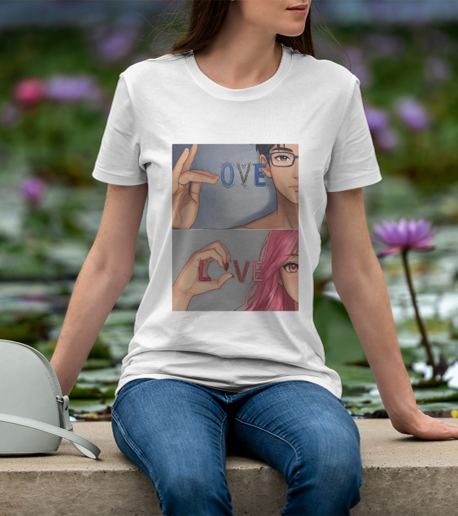 Love Love Anime Couple Hand Gesture T-Shirt