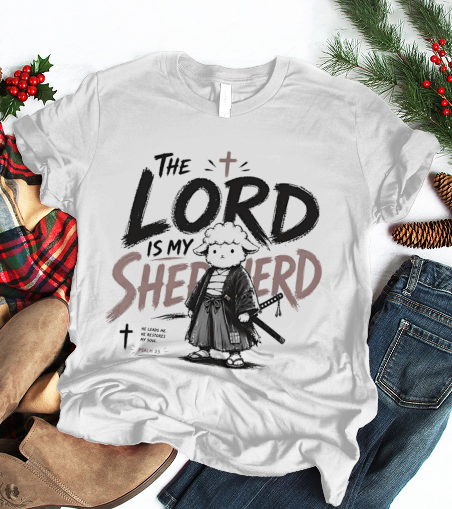 The Lord Is My Shepherd Samurai Sheep Christian Cross T-Shirt