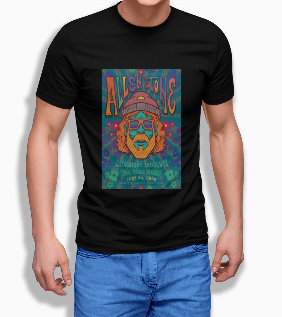 Allen Stone Fishers Indiana Late Night Thoughts The Band Memo July 26 2026 Nickel Plate District Amphitheater T-Shirt