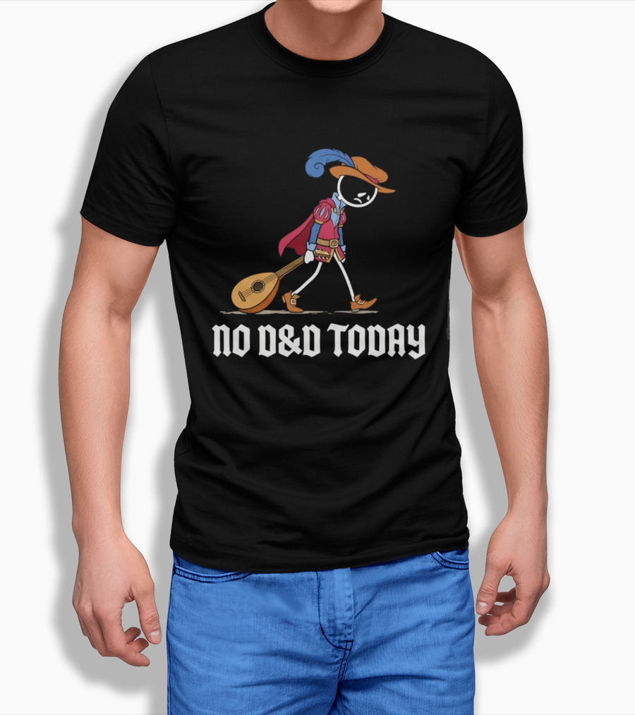 Bard No D&D Today Cartoon Stick Figure With Lute And Feathered Hat T-Shirt