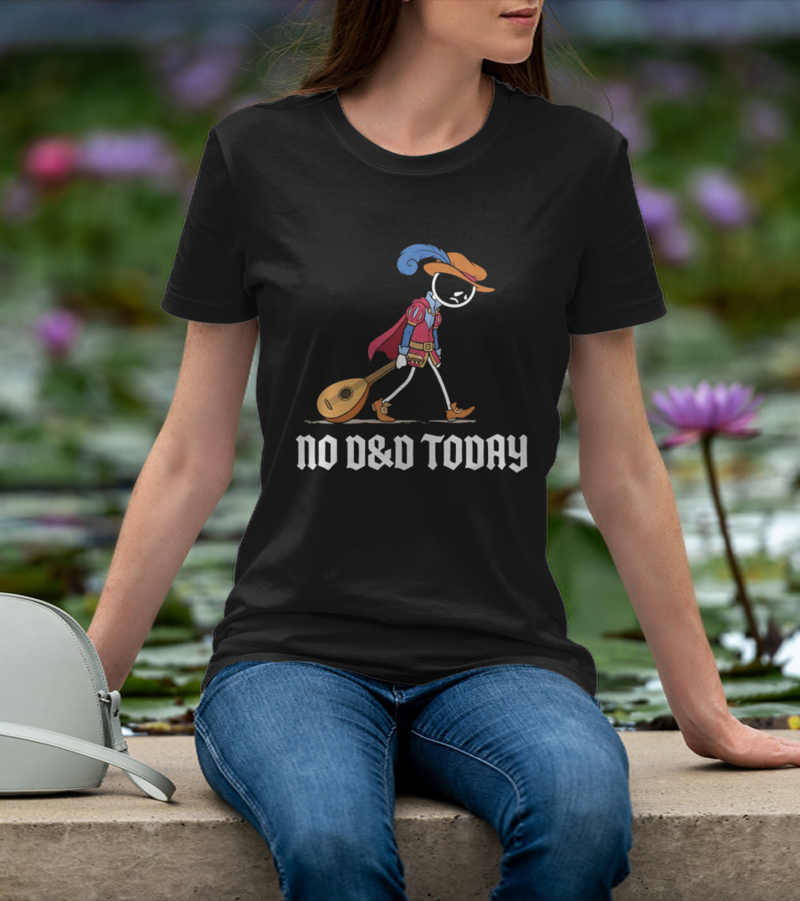 Bard No D&D Today Cartoon Stick Figure With Lute And Feathered Hat T-Shirt