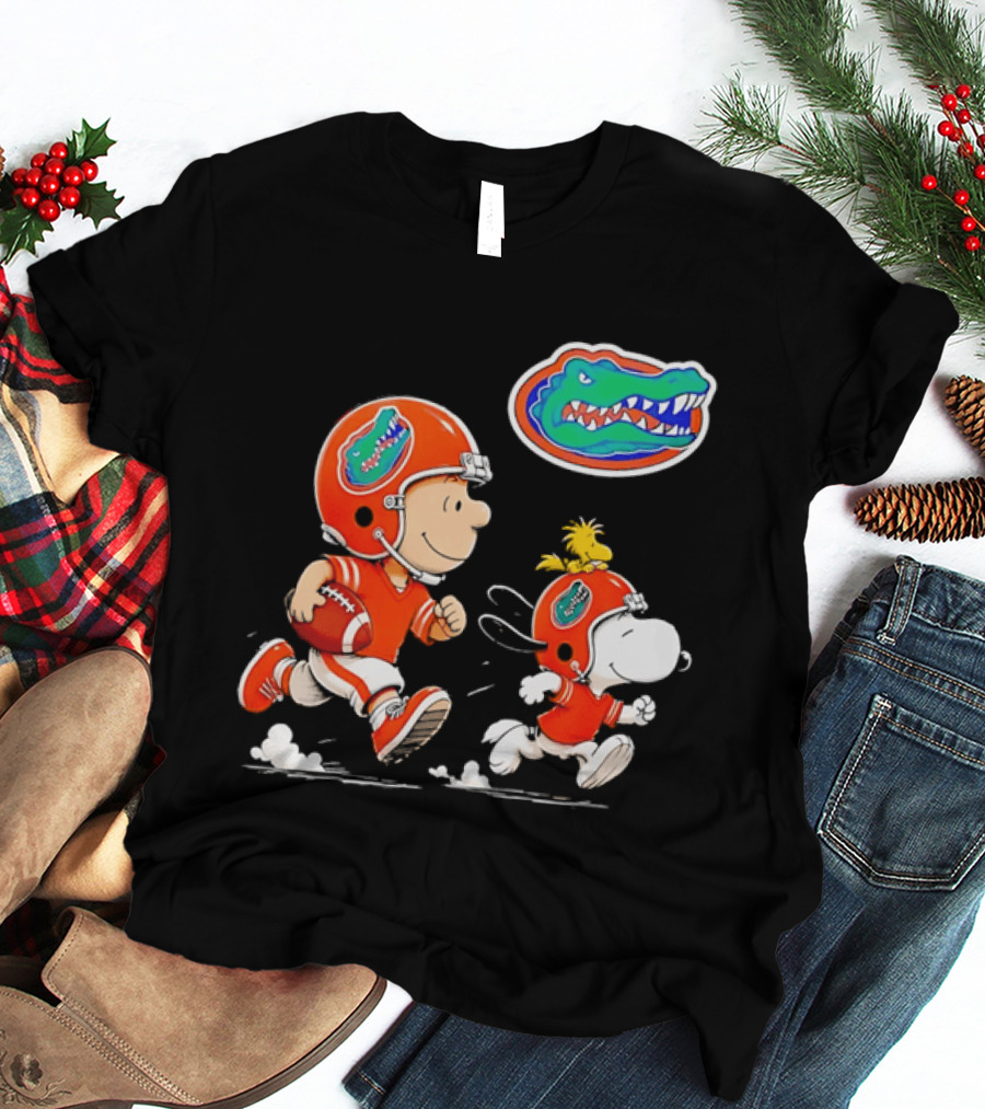 Charlie Brown Snoopy Florida Gators Football Running Kids T-Shirt