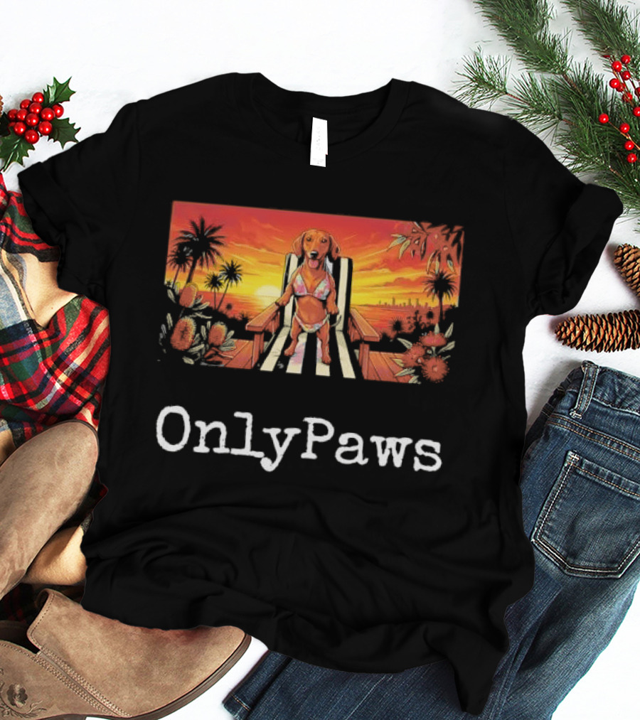 Beach Vibes Dachshund OnlyPaws Sunset Scene T-Shirt