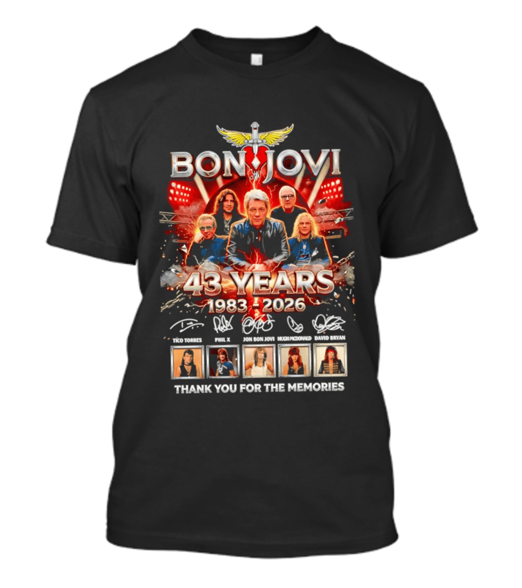 Bon Jovi 43 Years Celebration 1983 2026 Thank You For The Memories Signatures T-Shirt