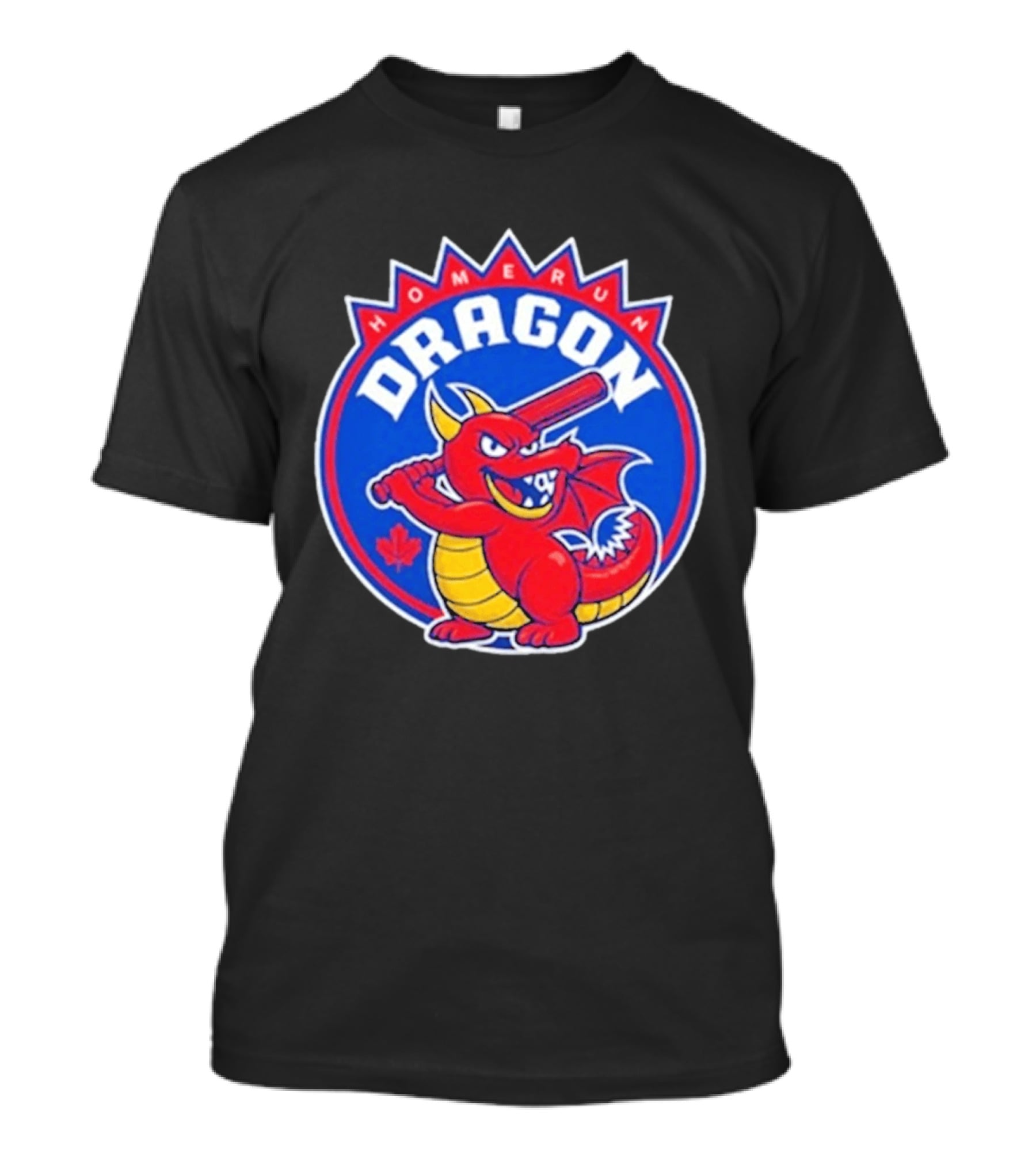 Home Run Dragon Baseball Batting Red Maple Leaf T-Shirt