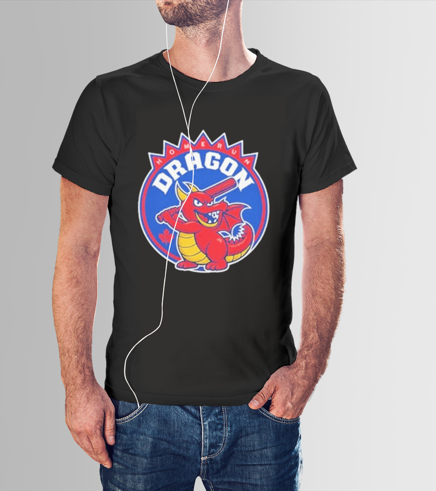 Home Run Dragon Baseball Batting Red Maple Leaf T-Shirt