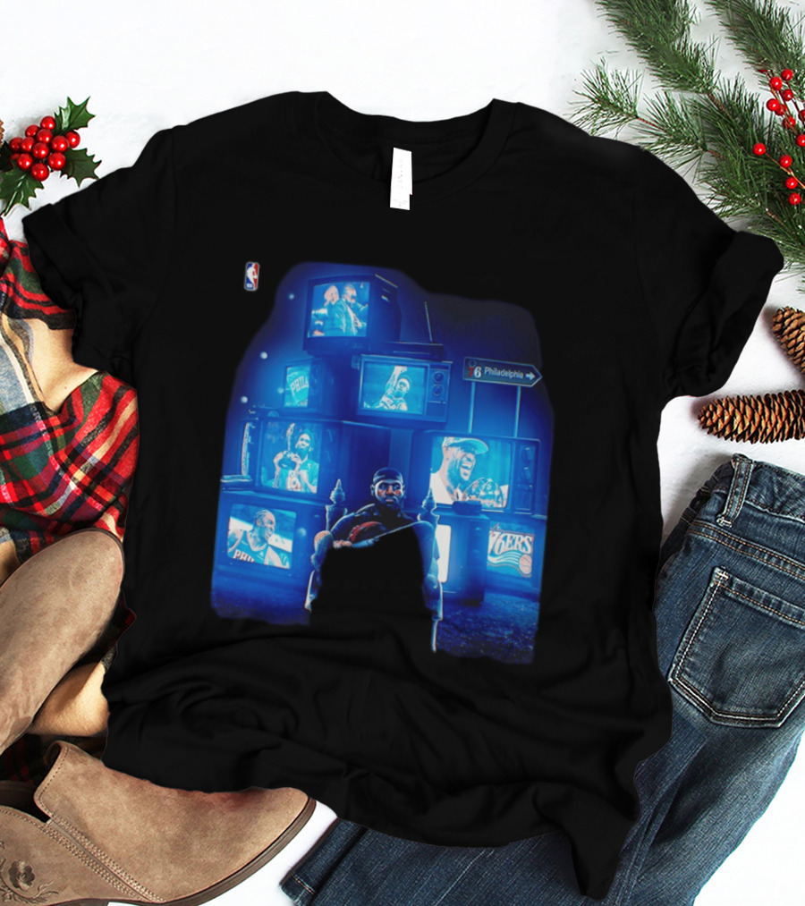 Philadelphia 76ers LeBron James NBA Collage TVs And Signs T-Shirt