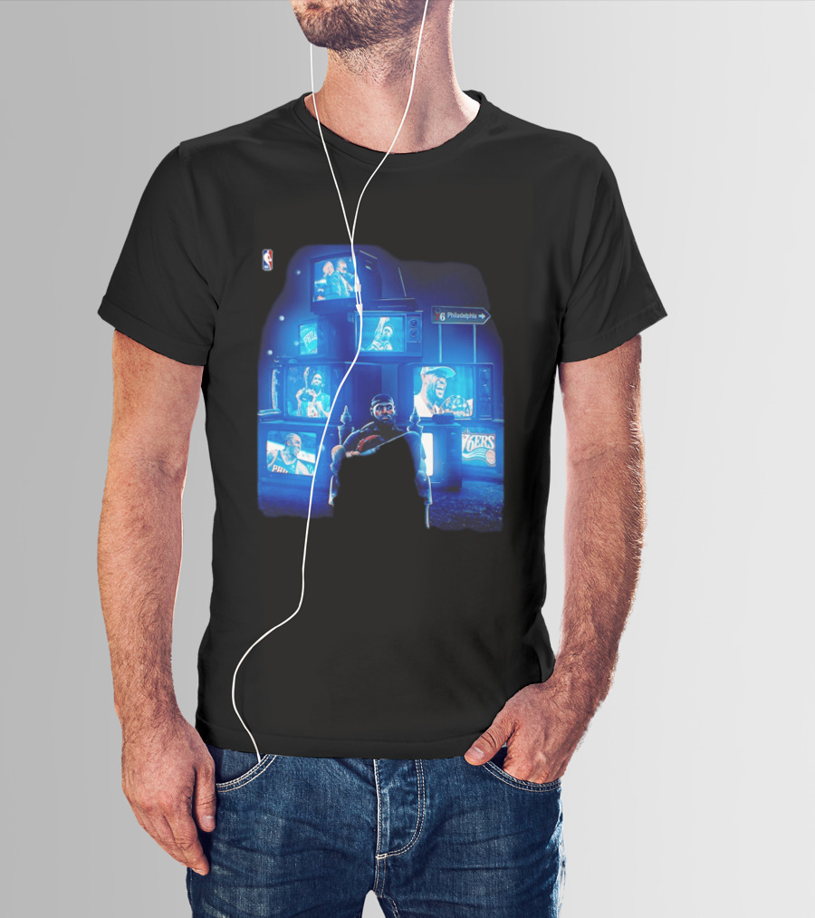 Philadelphia 76ers LeBron James NBA Collage TVs And Signs T-Shirt