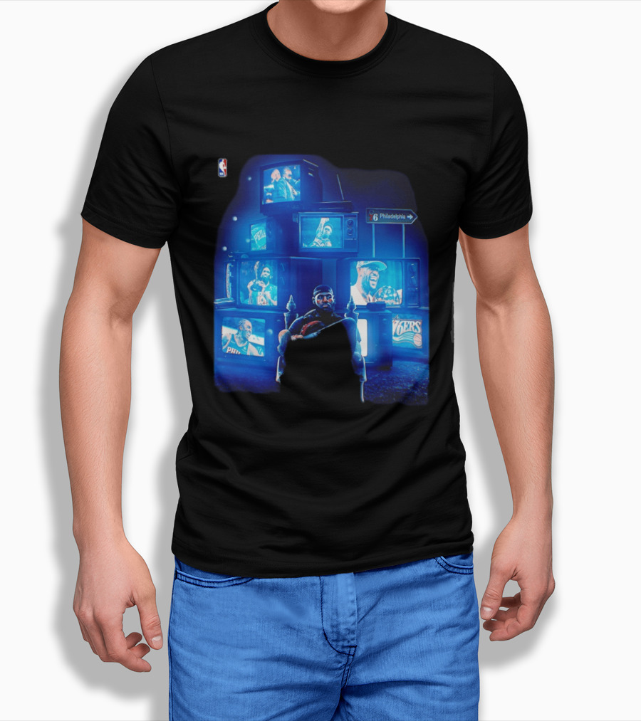Philadelphia 76ers LeBron James NBA Collage TVs And Signs T-Shirt