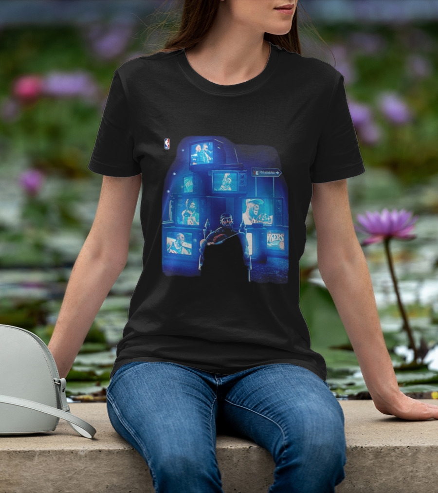 Philadelphia 76ers LeBron James NBA Collage TVs And Signs T-Shirt