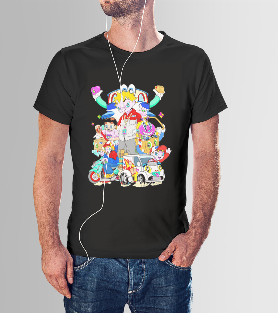 JNE Express Delivery Cartoon Characters And Van Fun Anime T-Shirt