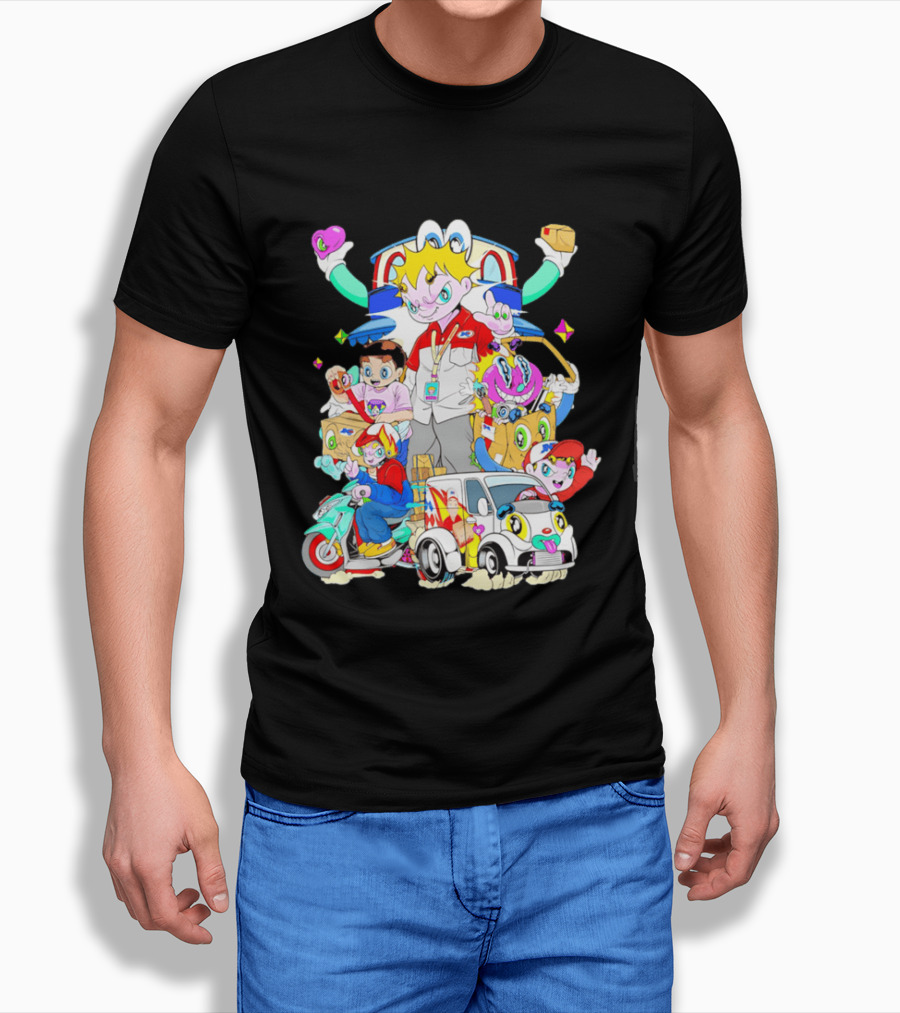 JNE Express Delivery Cartoon Characters And Van Fun Anime T-Shirt