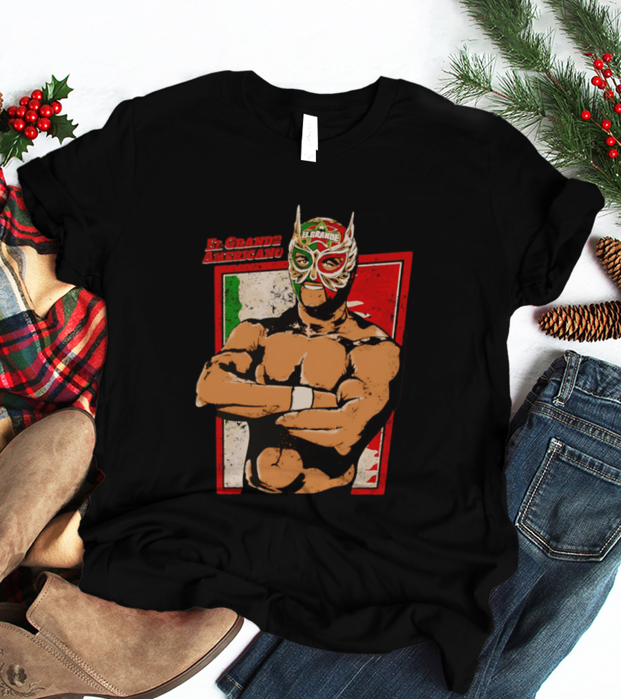 El Grande Americano Lucha Libre Wrestler Mexican Flag Masked Hero T-Shirt