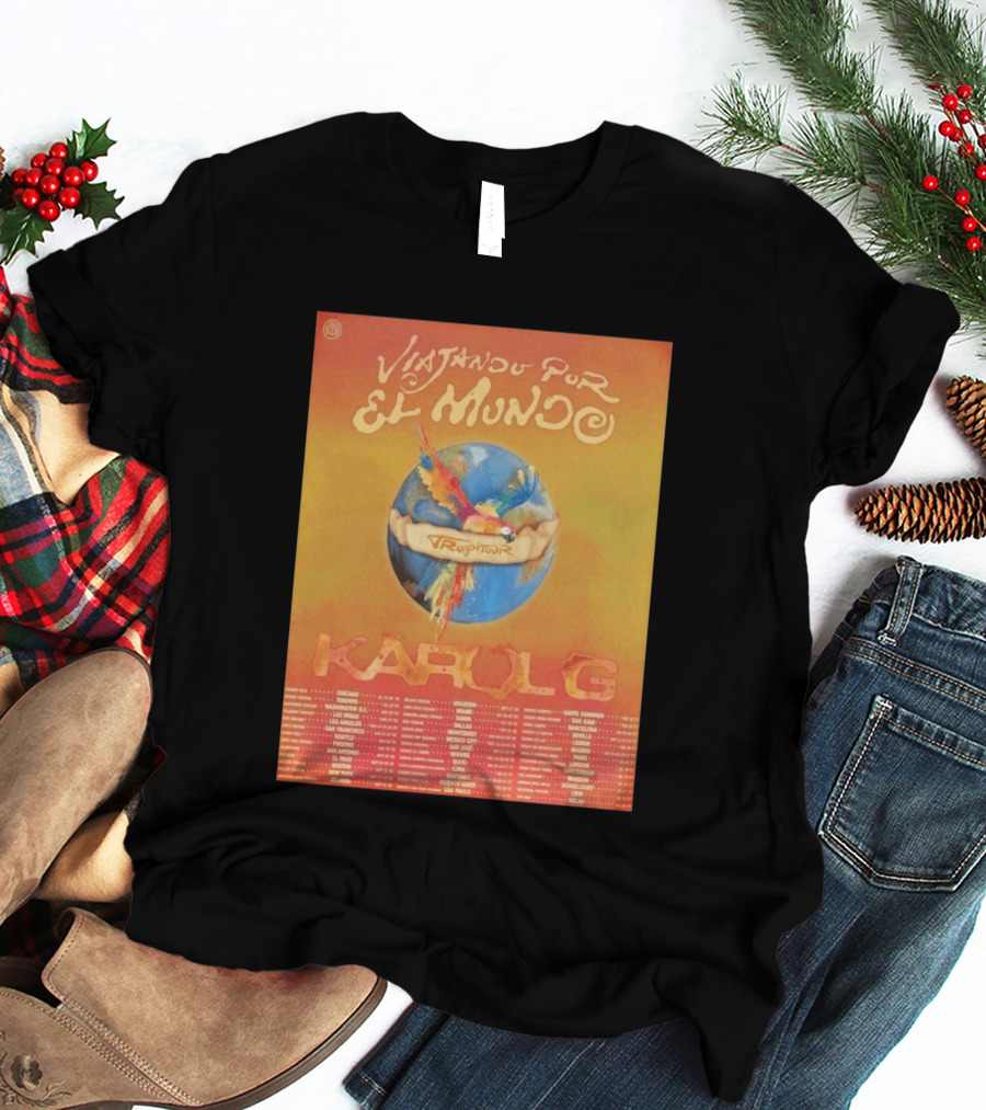 Karol G Viajando Por El Mundo Tropitour 2026 World Tour Dates Colorful Parrot T-Shirt