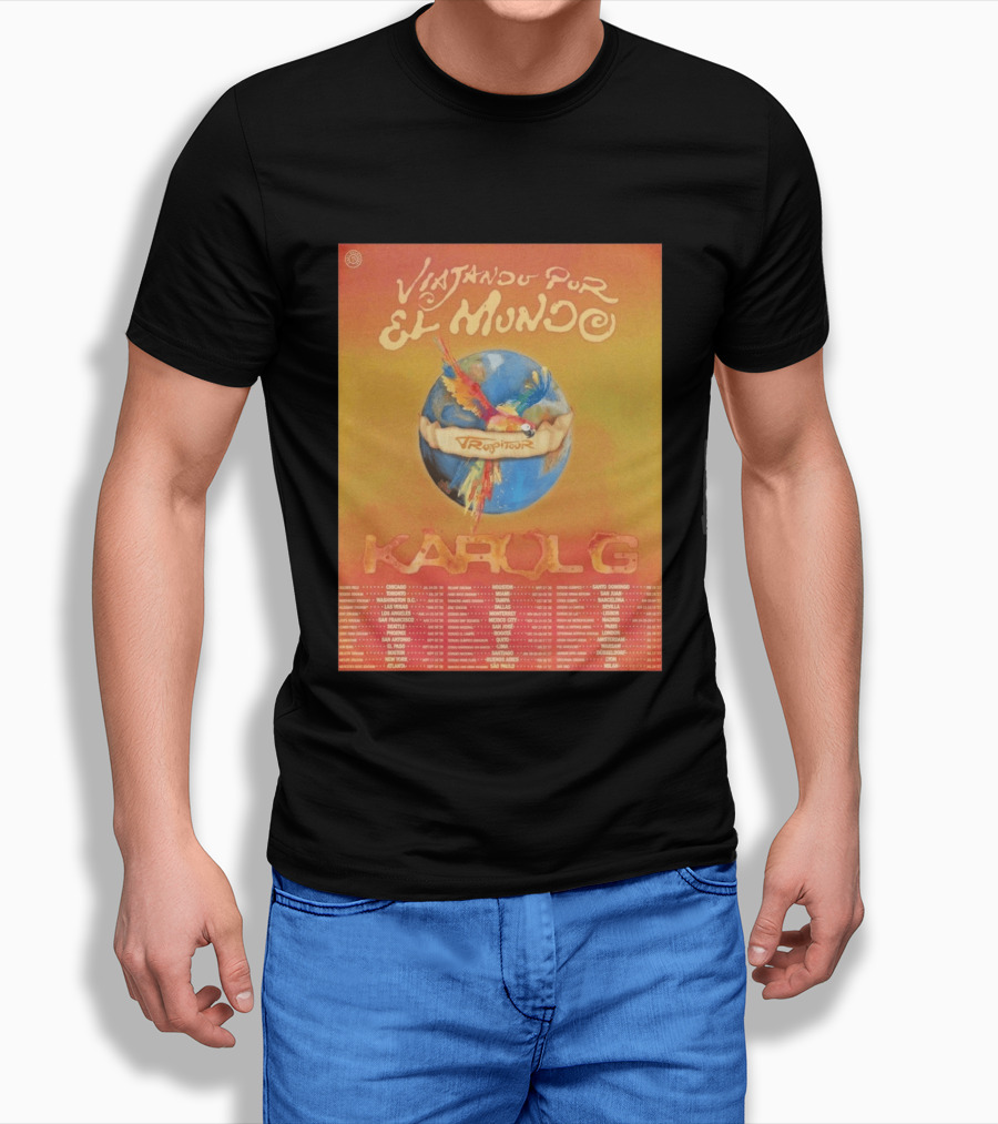 Karol G Viajando Por El Mundo Tropitour 2026 World Tour Dates Colorful Parrot T-Shirt
