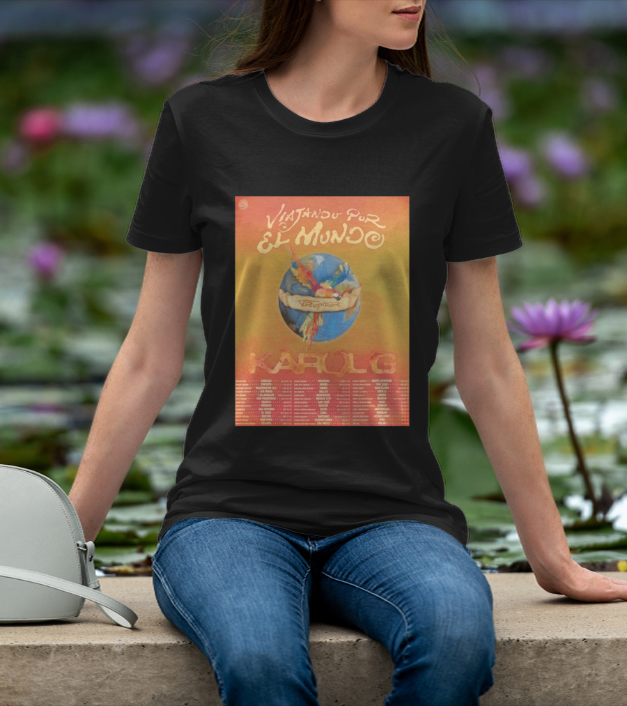 Karol G Viajando Por El Mundo Tropitour 2026 World Tour Dates Colorful Parrot T-Shirt
