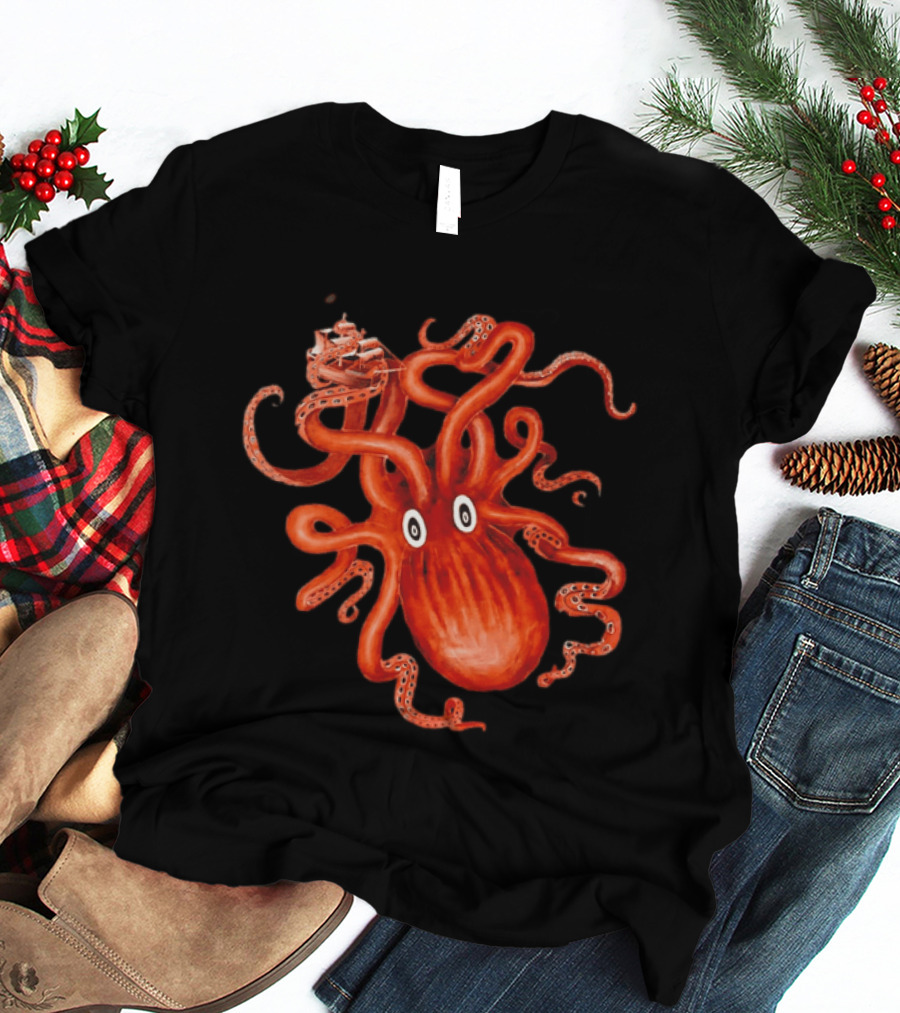 Kraken Vs Ship Nautical Adventure Monster T-Shirt