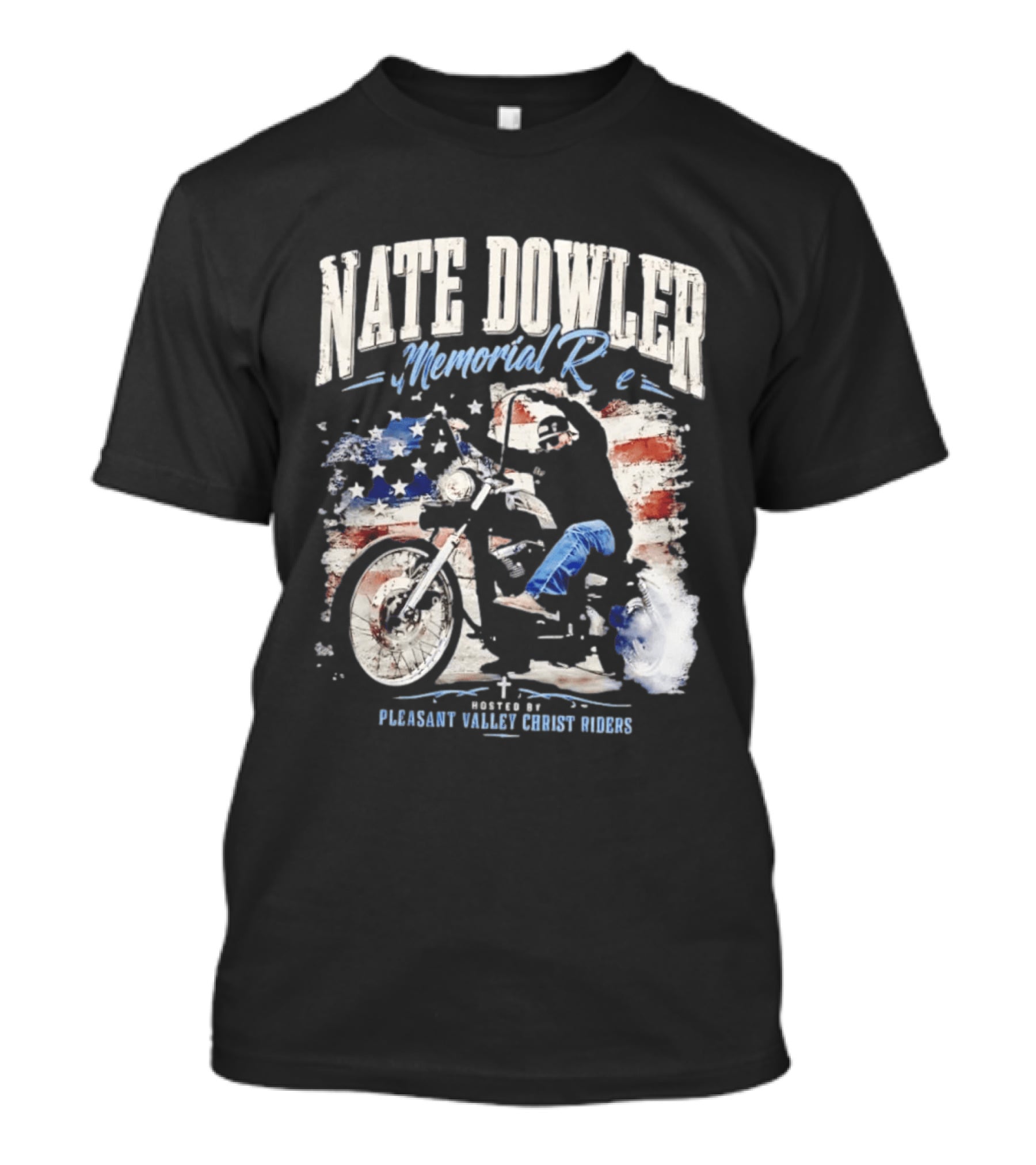 Nate Dowler Memorial Ride Pleasant Valley Ghost Riders American Flag Moto T-Shirt