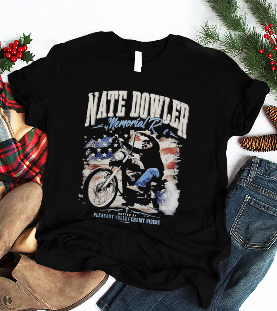 Nate Dowler Memorial Ride Pleasant Valley Ghost Riders American Flag Moto T-Shirt