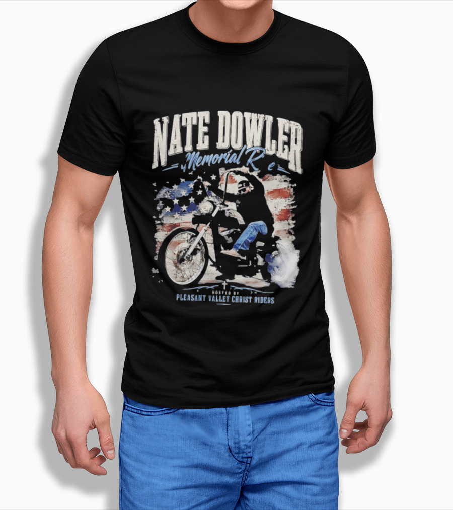 Nate Dowler Memorial Ride Pleasant Valley Ghost Riders American Flag Moto T-Shirt