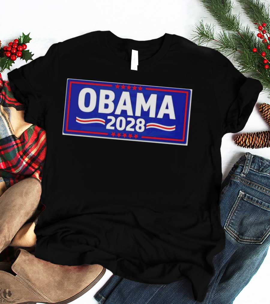 Obama 2028 Stars Stripes Political Campaign T-Shirt