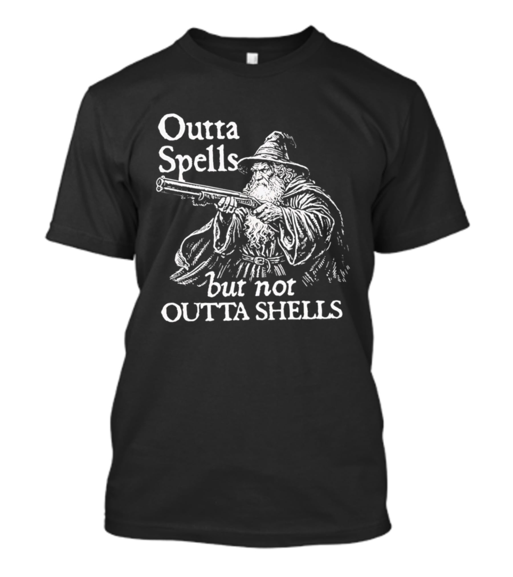 Outta Spells But Not Outta Shells Wizard With Gun Magic T-Shirt
