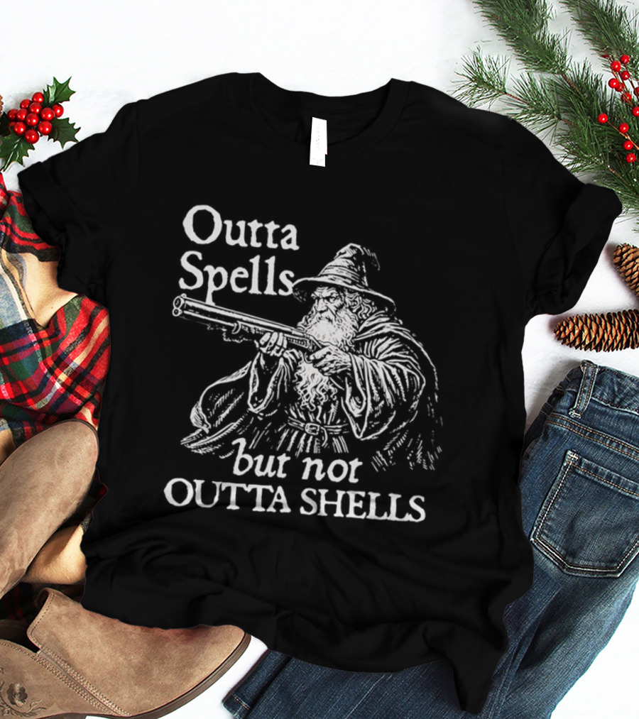 Outta Spells But Not Outta Shells Wizard With Gun Magic T-Shirt
