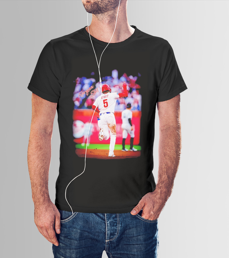 Philadelphia Phillies Bryson Stott 5 Baseball Game Action T-Shirt