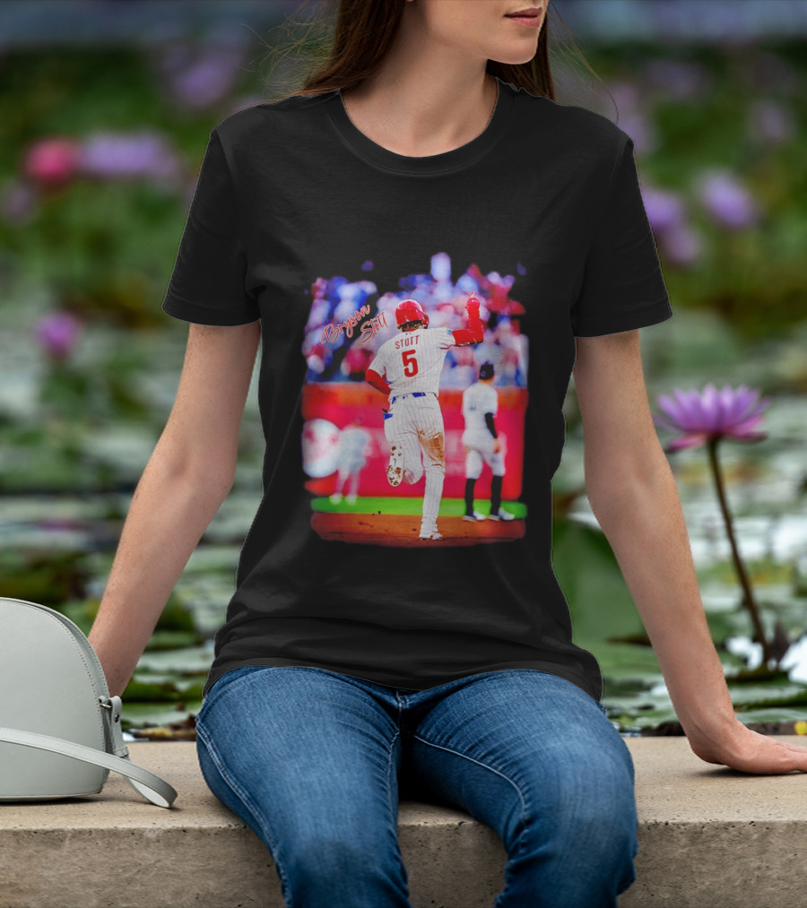 Philadelphia Phillies Bryson Stott 5 Baseball Game Action T-Shirt