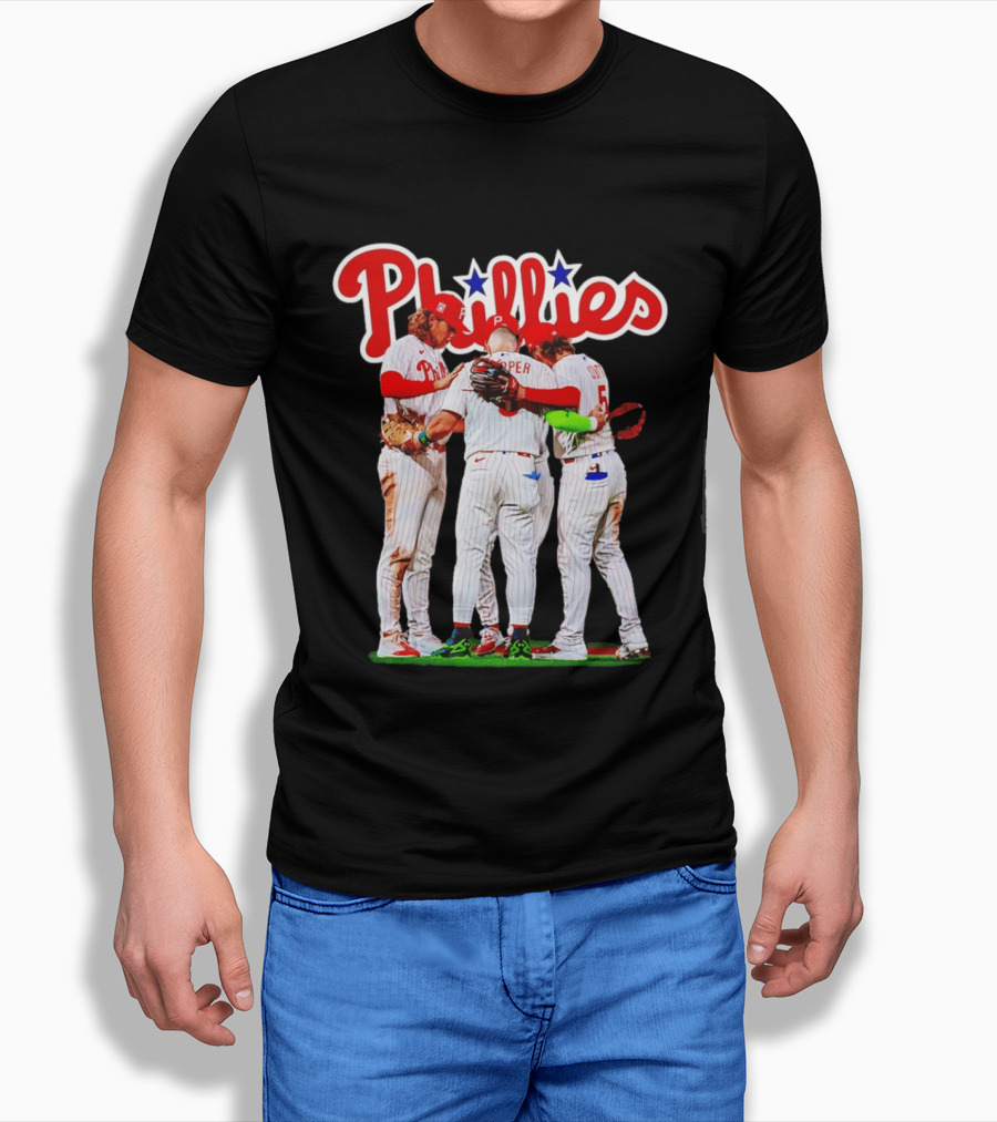 Philadelphia Phillies Team Huddle Harper '26 Baseball Collaboration T-Shirt