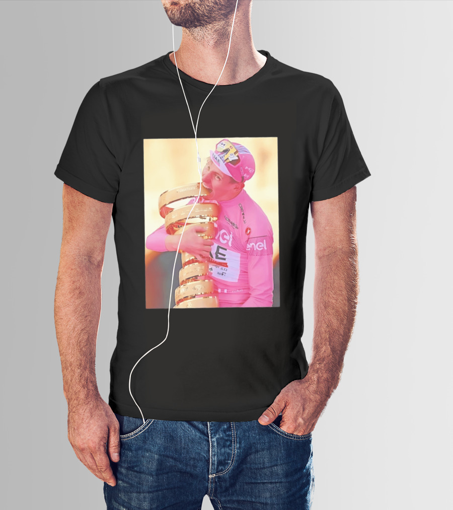 Tadej Pogačar Trophy Celebration UAE Pink Jersey T-Shirt