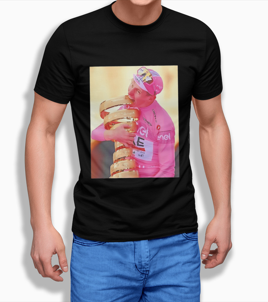 Tadej Pogačar Trophy Celebration UAE Pink Jersey T-Shirt