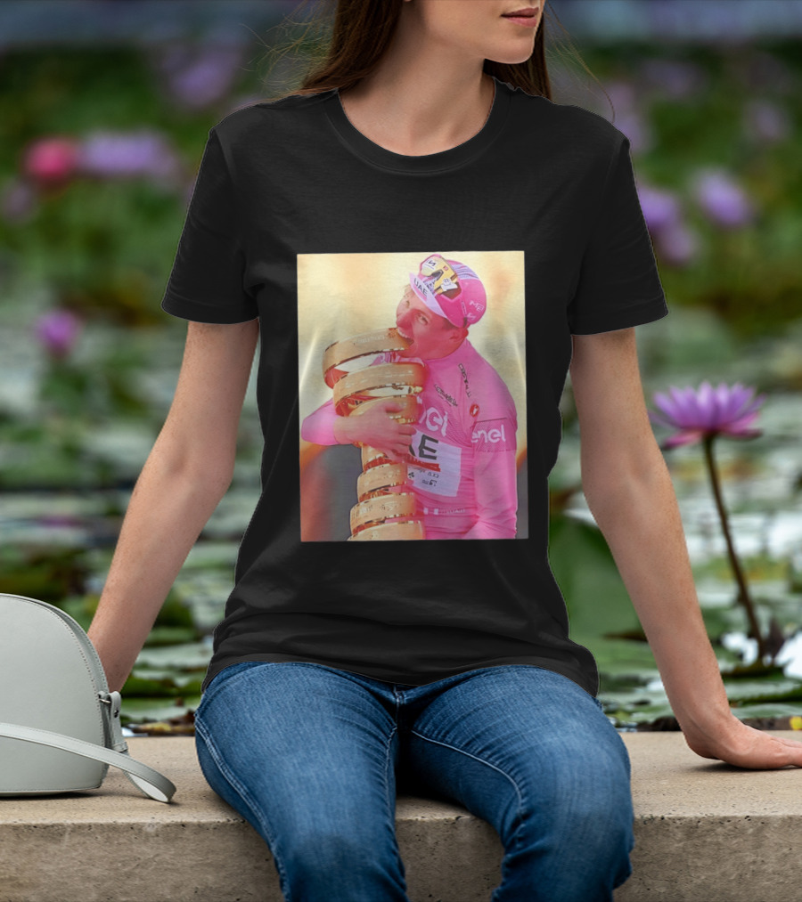 Tadej Pogačar Trophy Celebration UAE Pink Jersey T-Shirt