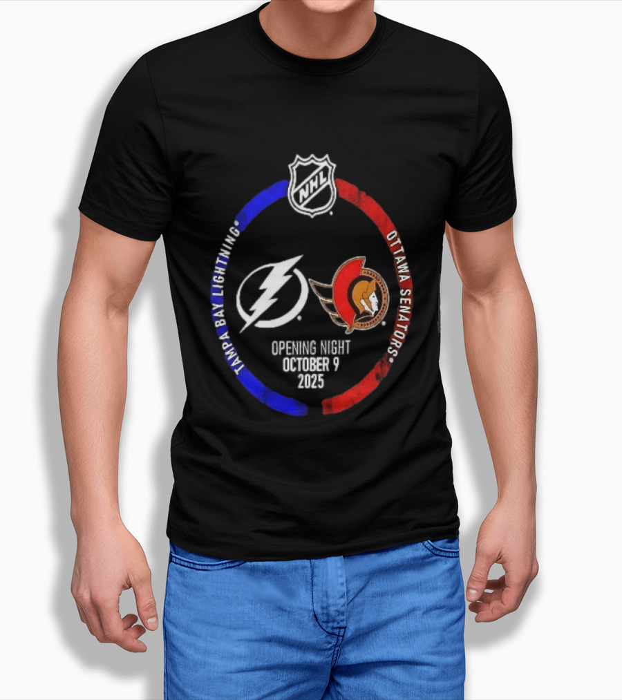Tampa Bay Lightning Vs Ottawa Senators 2025 NHL Opening Night October 9 T-Shirt