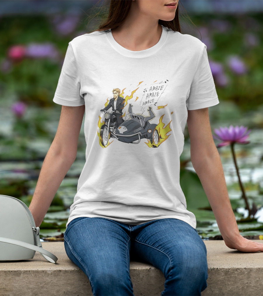 Amaze Amaze Amaze Ghost Rider Motorcycle Sidecar Flames T-Shirt