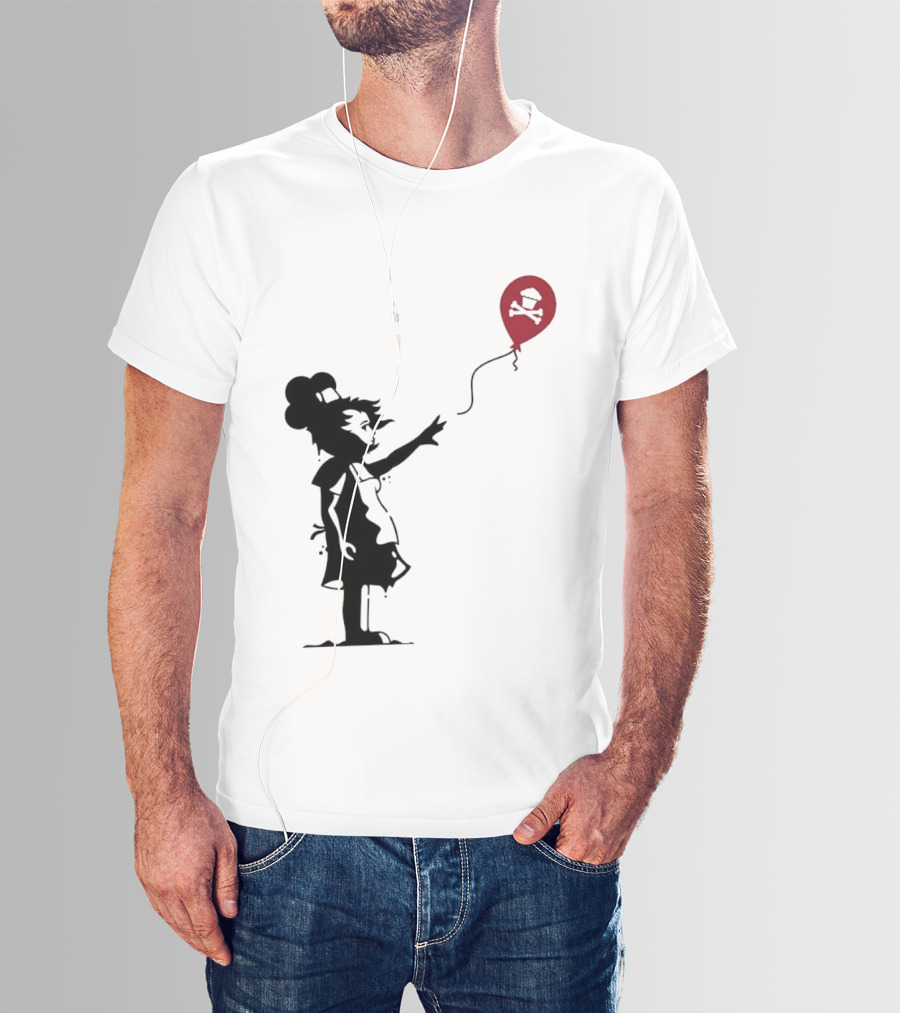 Baker Reaching For Cupcake And Crossbones Balloon Black Silhouette On Red T-Shirt